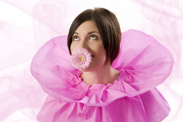 The pink girl with flower — Stock Photo, Image