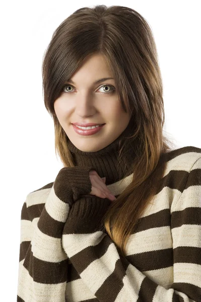 Menina doce com suéter de linha — Fotografia de Stock