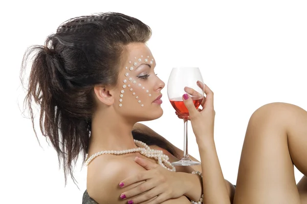 Retrato de mujer con vino tinto —  Fotos de Stock