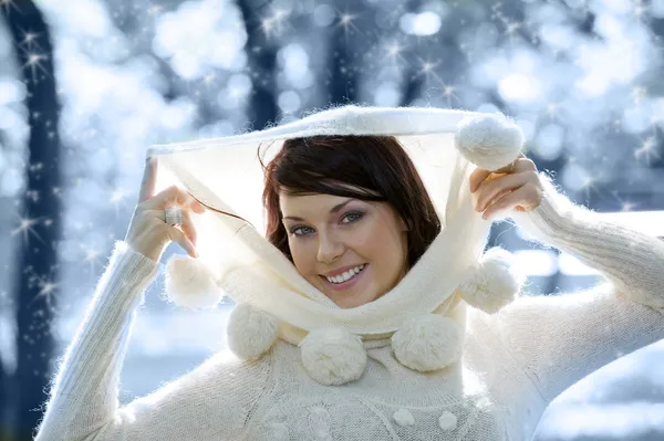 Winter portrait with snow — Stock Photo, Image