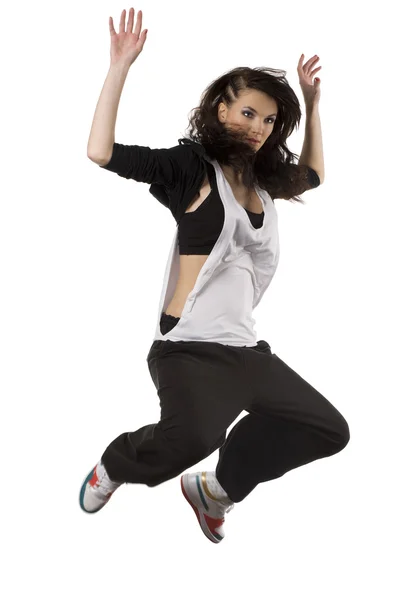 Menina hip hop dançarina saltando — Fotografia de Stock