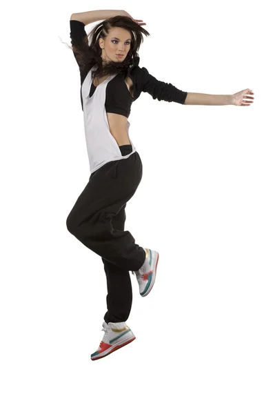 Сучасна дівчина танцівниця в позі мухи — стокове фото