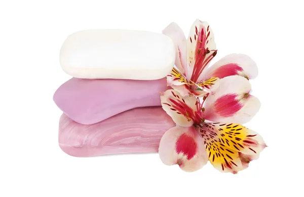 ピンクと白の石鹸と蘭 — ストック写真