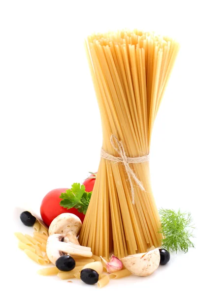 stock image Spaghetti with tomatoes, mushrooms ,garlic and olives