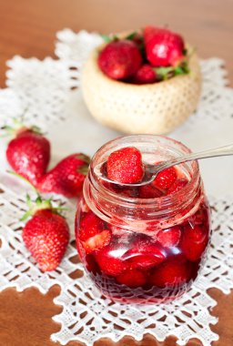 Strawberry jam and fresh strawberries clipart