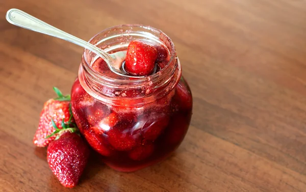 Strawberry jam in glass bowl — Stock Photo, Image