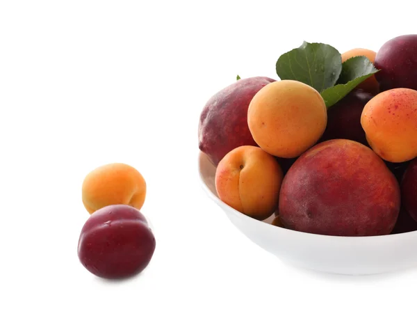 Fruits in white bowl — Stock Photo, Image