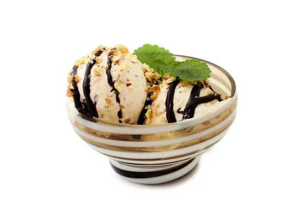 Nut ice cream in glass bowl — Stock Photo, Image