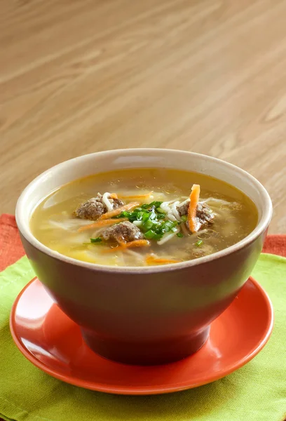 stock image Soup with noodles and meatballs