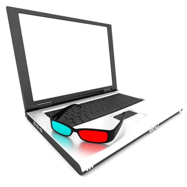 Computador e óculos 3D — Fotografia de Stock