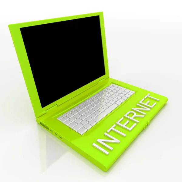 Computador portátil com palavra internet nele — Fotografia de Stock