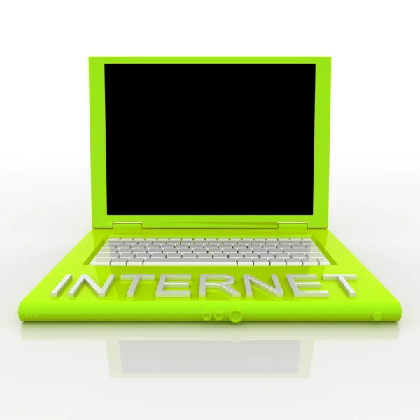 Ноутбук компьютер со словом Интернет на нем — стоковое фото