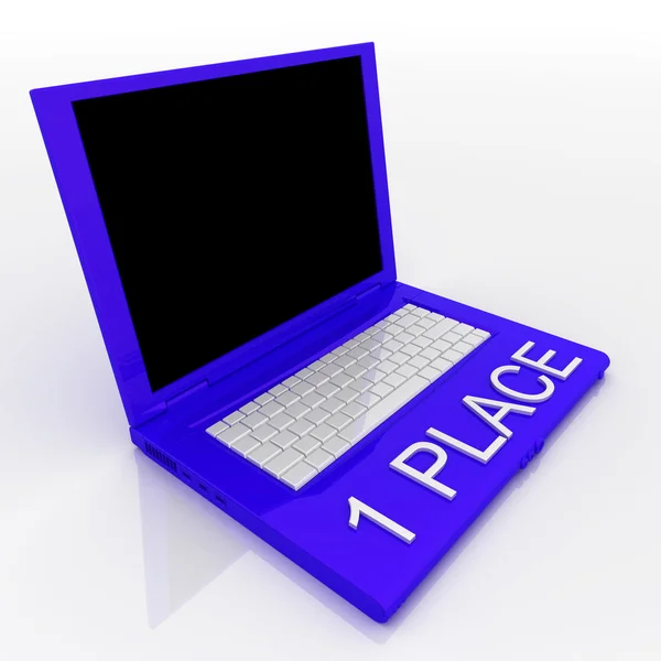 Computador portátil com palavra 1 lugar nele — Fotografia de Stock