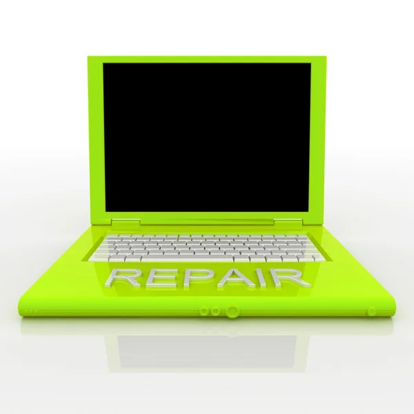 Computador portátil com reparação de palavras — Fotografia de Stock