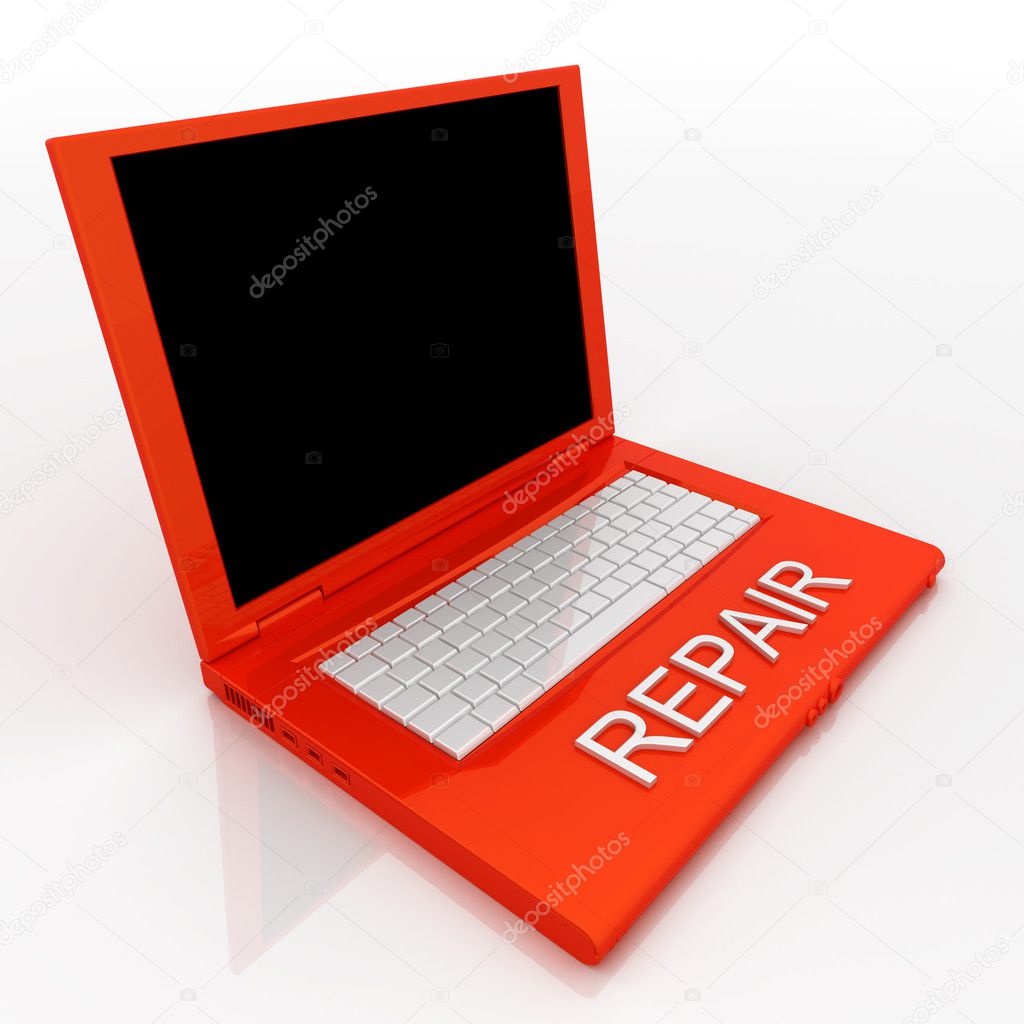 Laptop computer with word repair on it