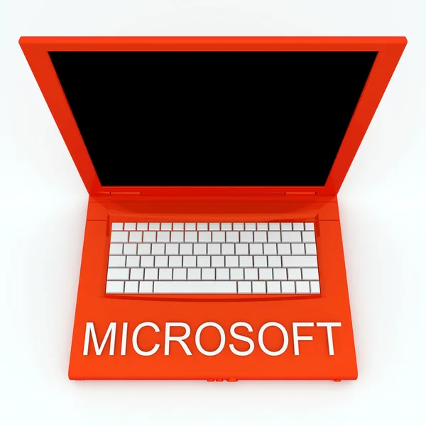 Ordenador portátil con palabra microsoft en él — Foto de Stock