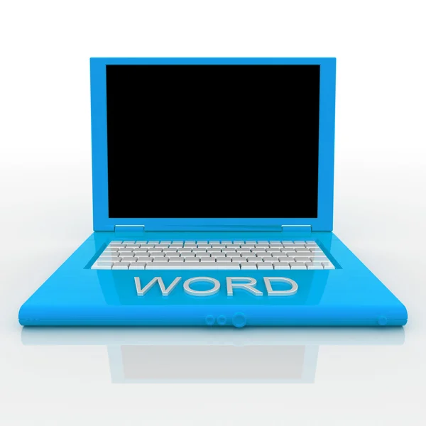 Laptop computer with word on it — Stock Photo, Image