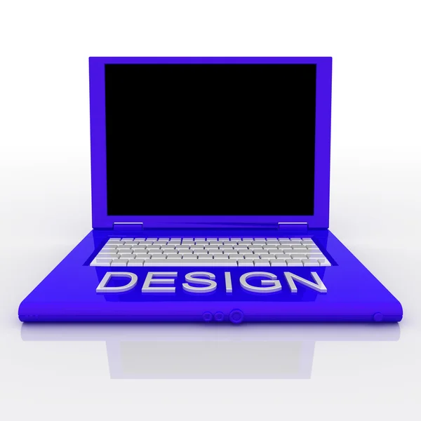 Laptop számítógép-val a dizájn szót rá — Stock Fotó