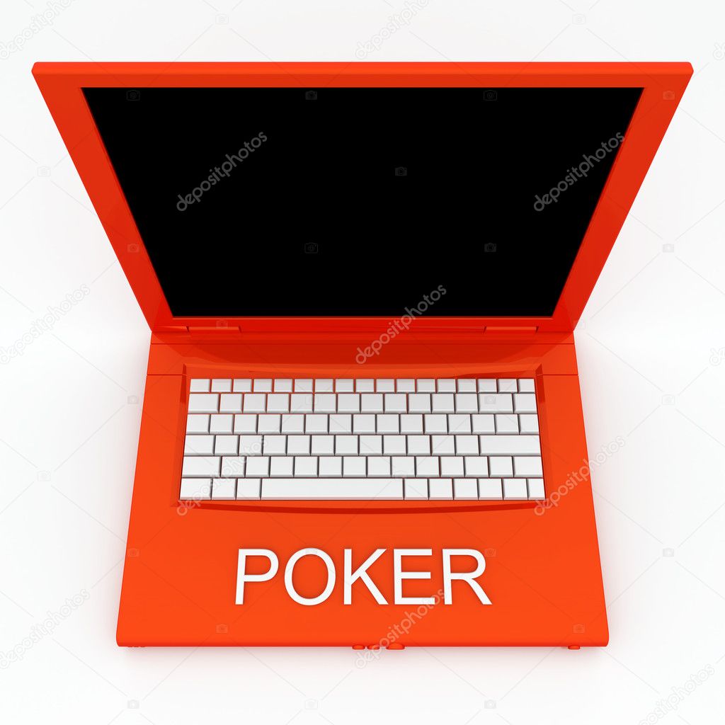 Laptop computer with word poker on it