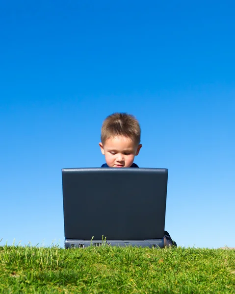 Little boy with laptop — Stock Photo, Image
