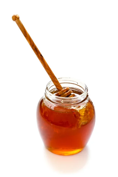 Honing met Beer en jar — Stockfoto
