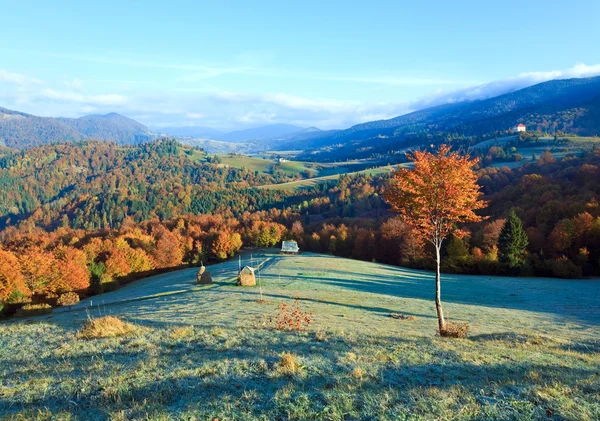 Podzimní mlhavé ráno horského údolí — Stock fotografie