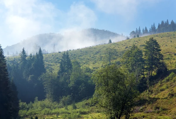 Mlhavé ráno v horských — Stock fotografie