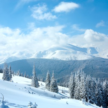 Snowy winter mountain landscape clipart