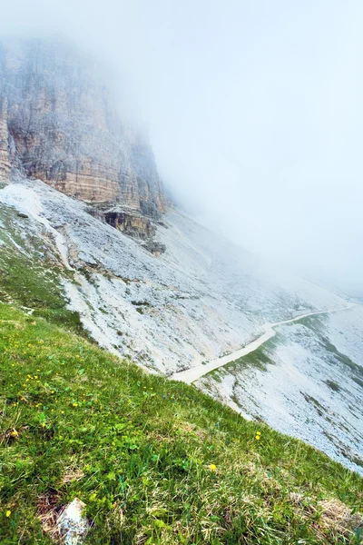 Summer misty Rifugio Auronzo rocks — Stock Photo, Image