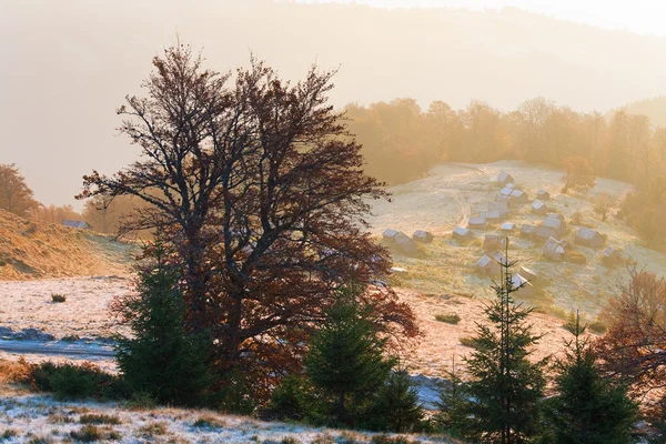 Őszi Ködös reggel hegyre — Stock Fotó