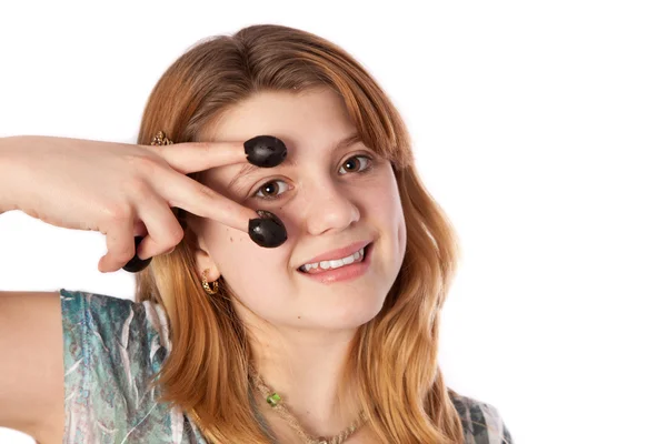 Lycklig tonåring med olivolja fingrar — Stockfoto