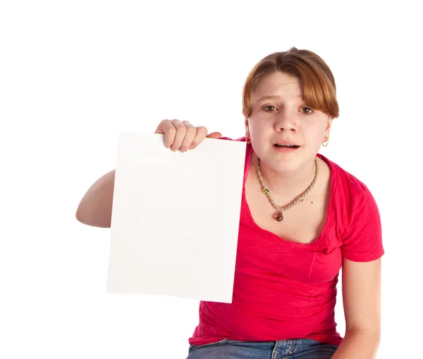 Girl holding signs — Stock Photo, Image