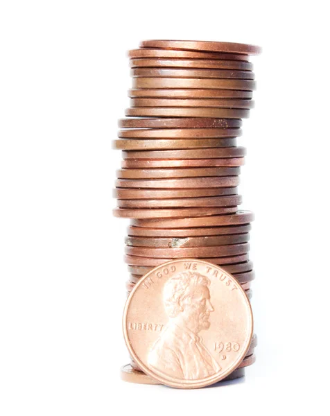 Stack av pennieszásobníku mincí — Stockfoto
