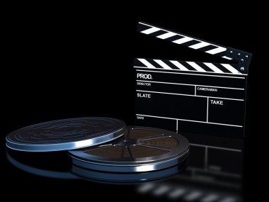 Clapperboard and film reel clipart