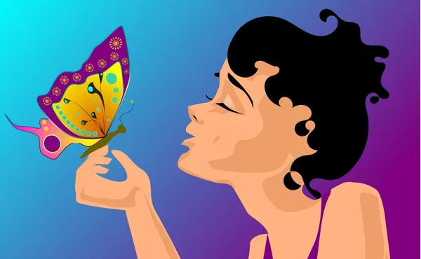 Mulher com uma borboleta — Vetor de Stock