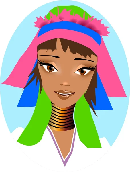 Portrait of a woman from the tribe Padaung. — Stock Vector
