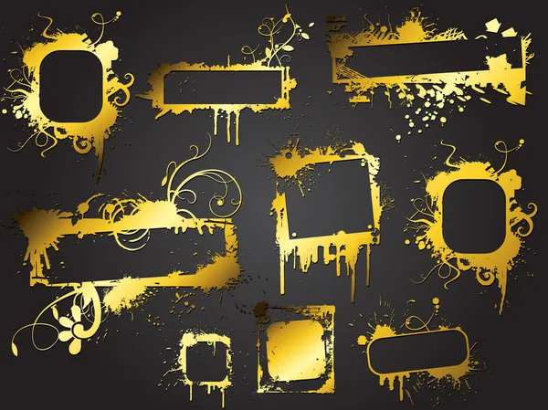 Grunge splashy tonalidad dorada marco conjunto — Vector de stock
