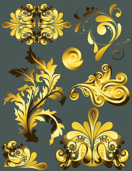 Utsmyckade rulla gyllene blommönster — Stock vektor