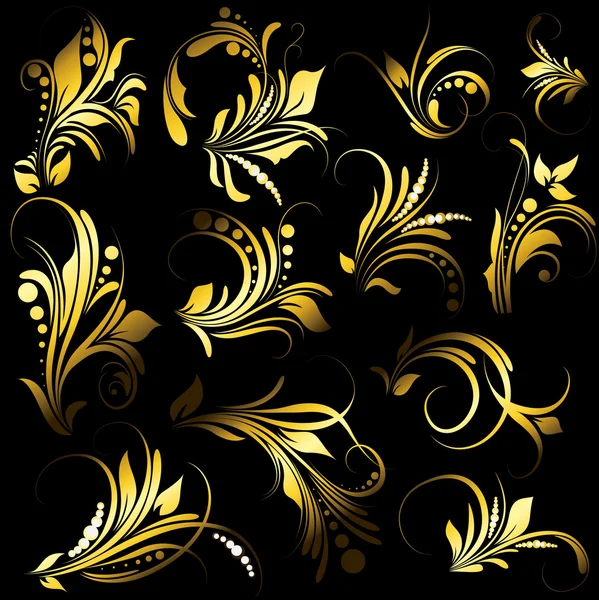Gouden bedrijf floral set — Stockvector