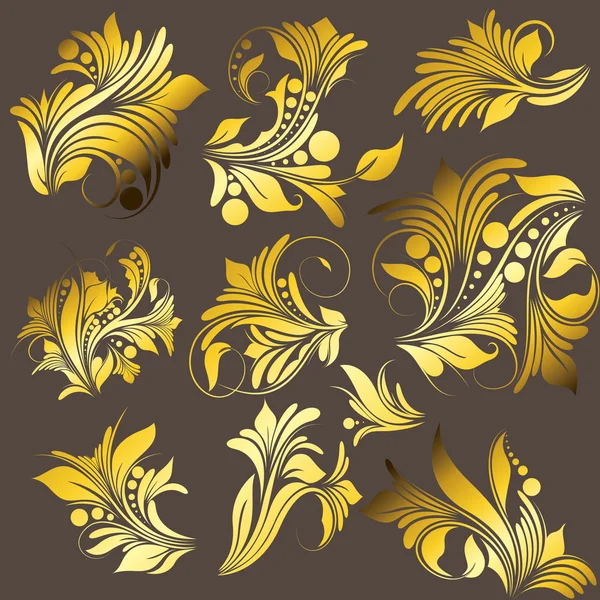 黄金の花セット — ストックベクタ
