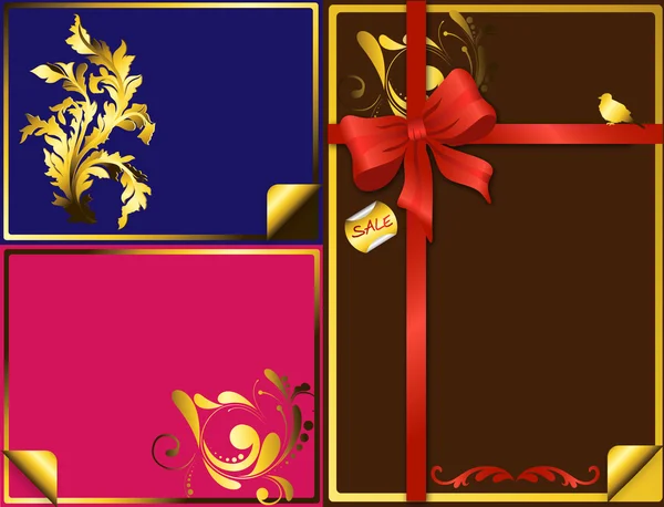 Elementos dourados bonitos com arco de presente vermelho —  Vetores de Stock