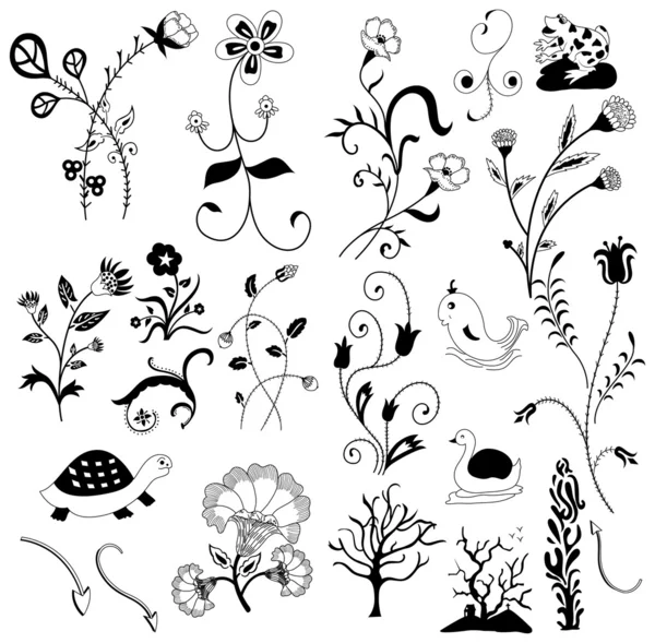 Hermosa fauna y elementos de flora — Archivo Imágenes Vectoriales