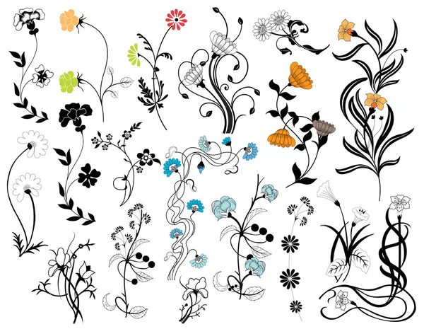 Creative Decor Colored Flowers Elements — Stock Vector