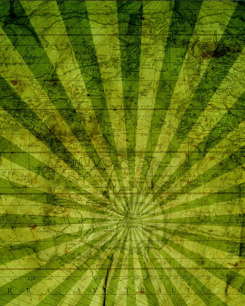 グランジ緑サンバースト マップ背景 — ストック写真