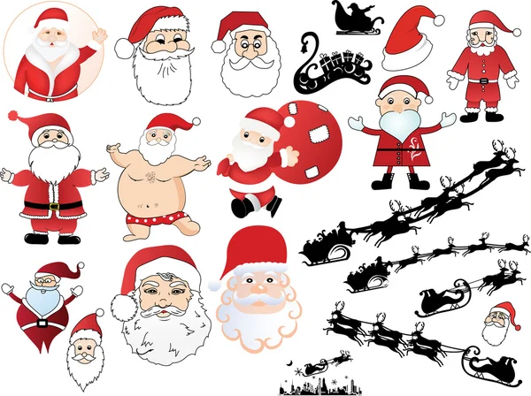 矢量插画-圣诞图标和圣诞老人的设置 — 图库矢量图片