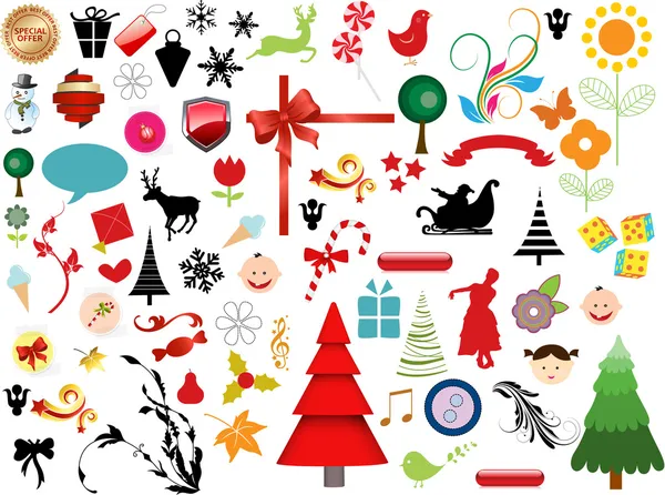 Vektorillustration - Set von Weihnachtssymbolen und Grafik-Vektorbestand — Stockvektor