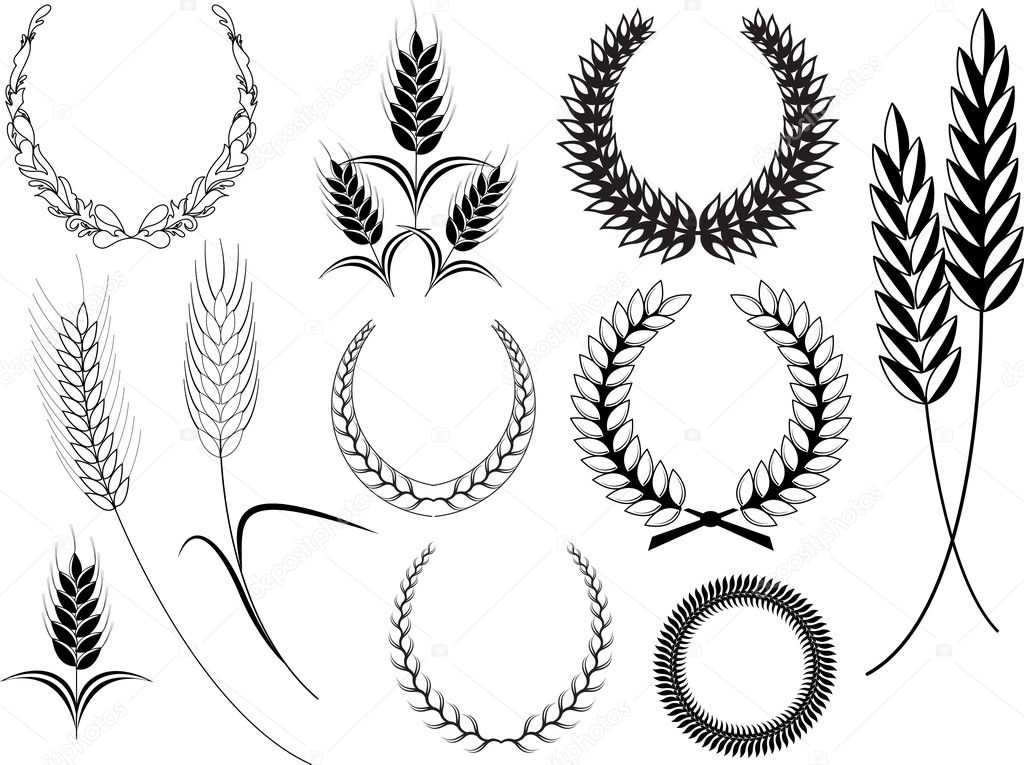 Ancient Design Of Laurel Wreath n Wheat Ears Elements