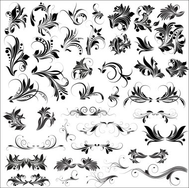 Funky Isolated Floral Elements Designs clipart