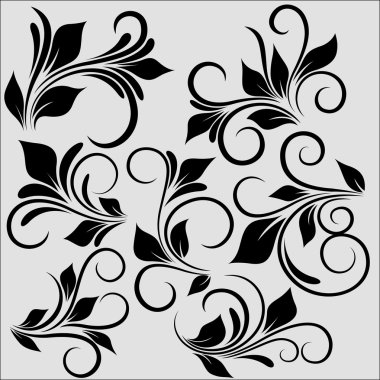 Black Shape Flourish Leaf Elements clipart