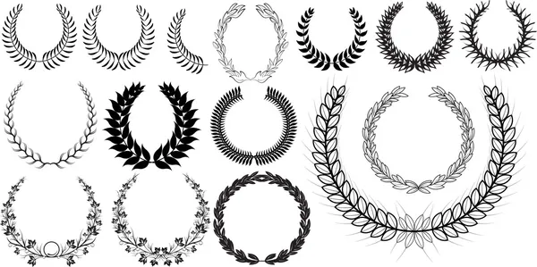 Isolated Artistic Laurel Wreaths Elements — Stock Vector